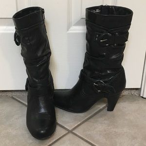 Black mid calf boots